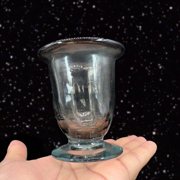 Hand Blown Art Glass Vase Bowl With Applied Base Clear Smokey Gray Black 4”T - Picture 8 of 15